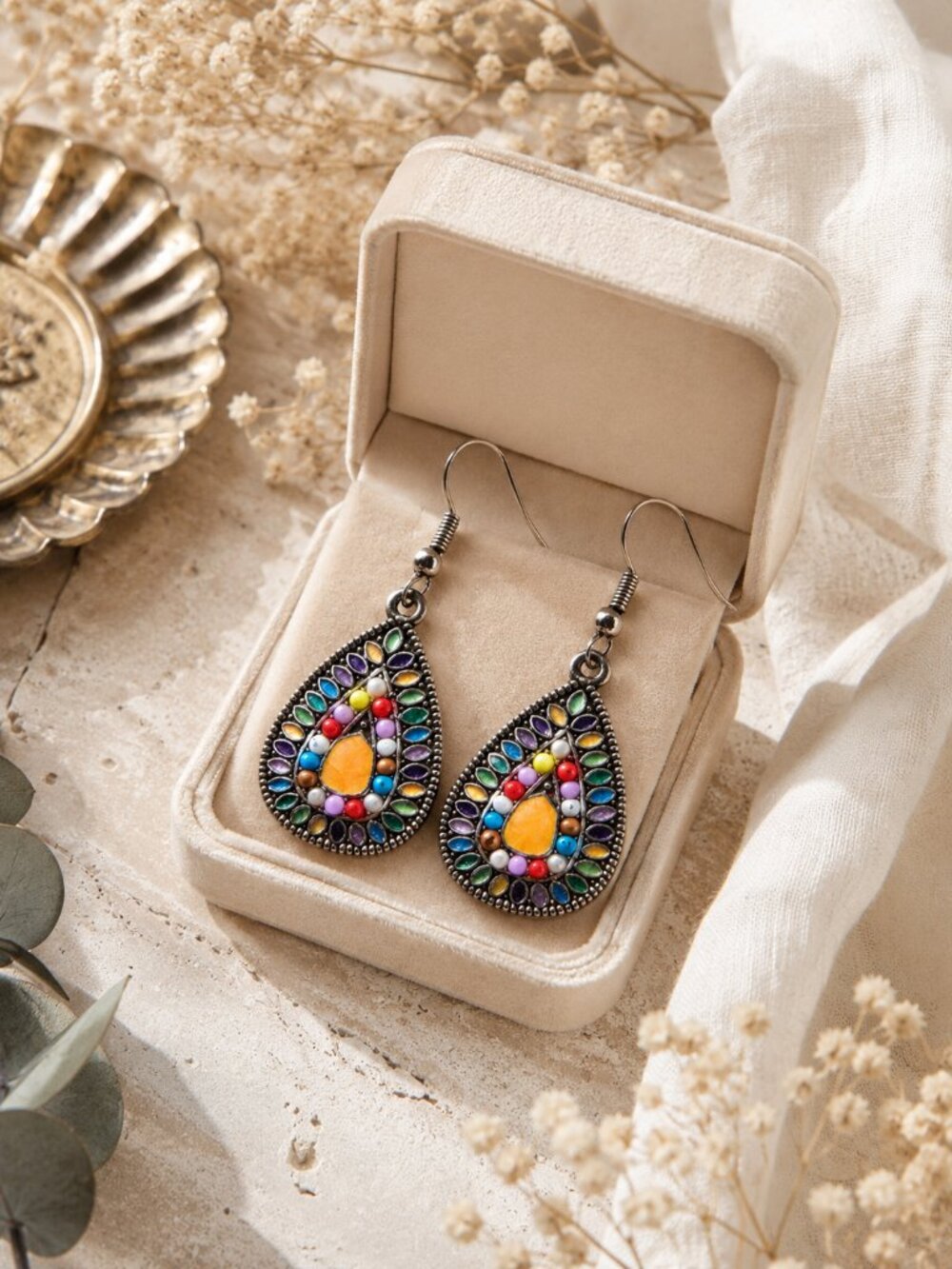 Colorful Mosaic Teardrop Earrings | Boho Statement Dangle Earrings | Multicolor